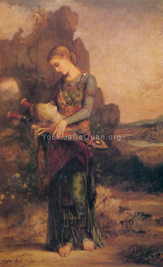 Thracian Girl carrying the Head of Orpheus on his Lyre - 古斯塔夫·莫罗